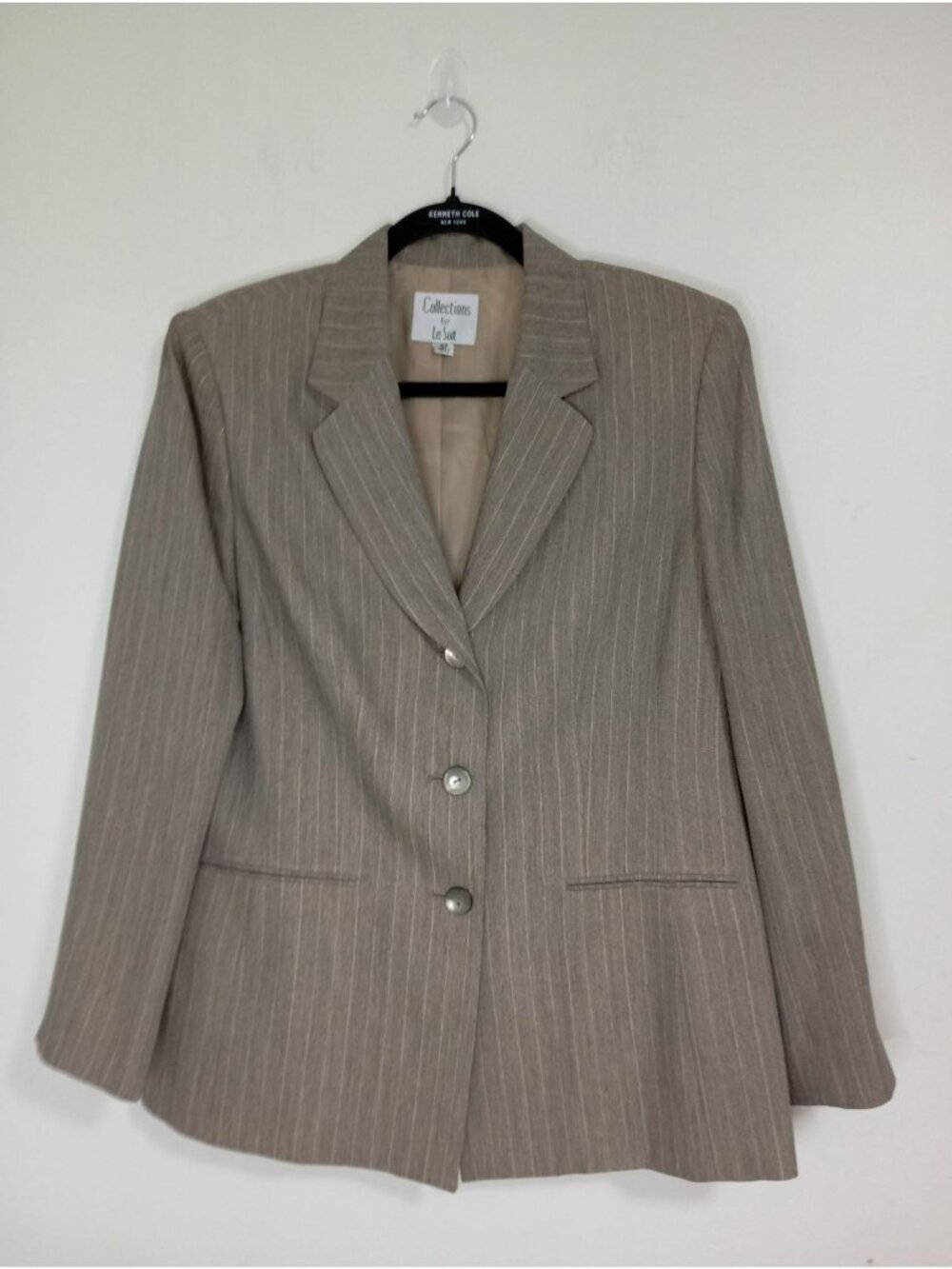 Collections For Le Suit Womens Pinstripe Blazer 16P Beige Lined Career Jacket